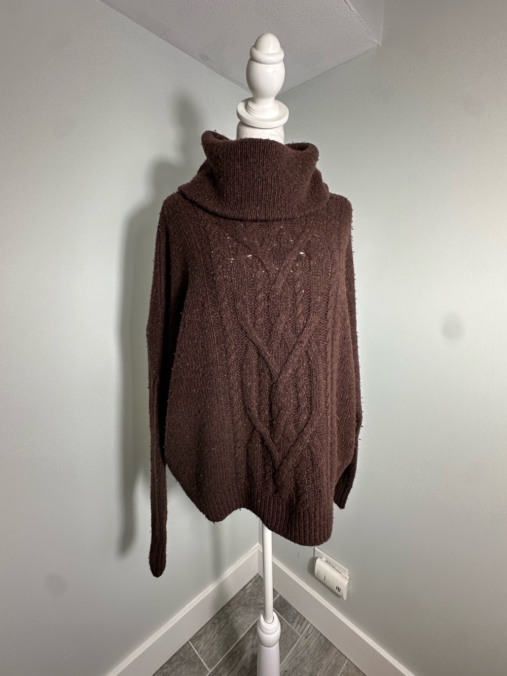 RALPH LAUREN | Brown Wool Blend Turtleneck Aran Knit Size Large - Picture 6 of 17